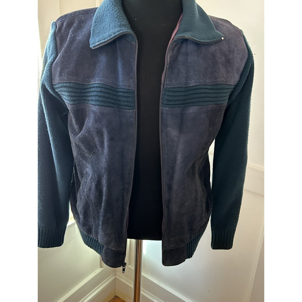 Vintage 70s Gino Paoli Leather Knit Sweater Jacket Size M Made in Korea Zip Frt
